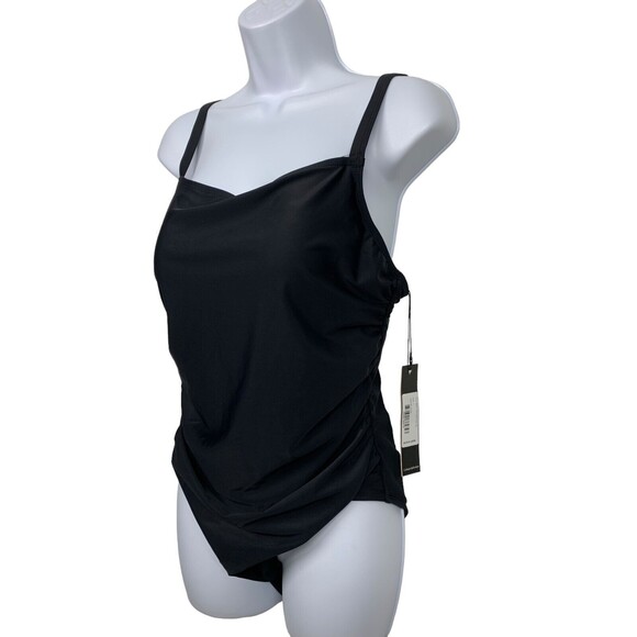 NWT Catherine Malandrino Women's size L Black w Side Ruching One Piece Swimsuit - Picture 6 of 10